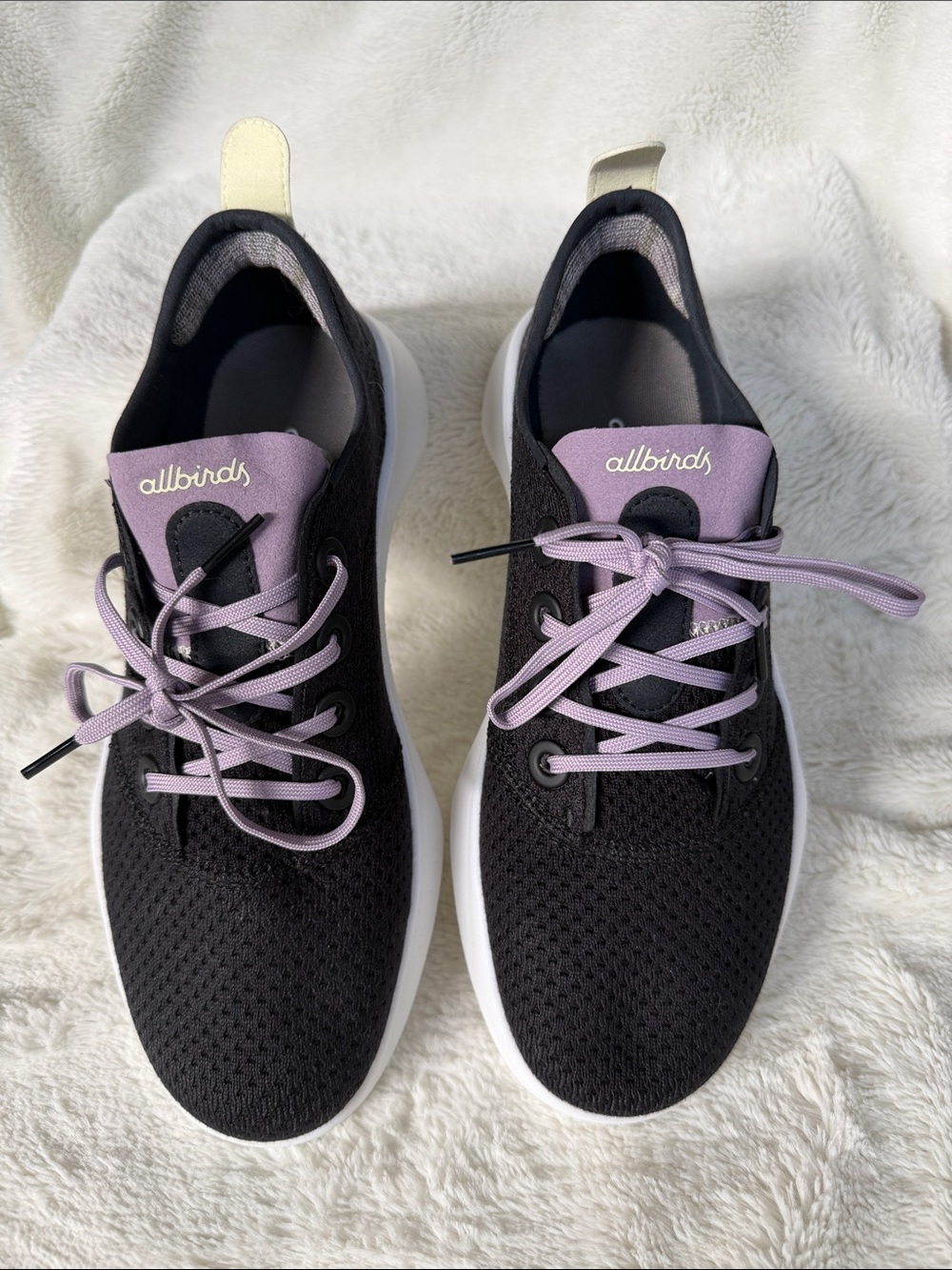 allbirds Women's SuperLight Tree Runner Black Knit Sneakers with Lavender